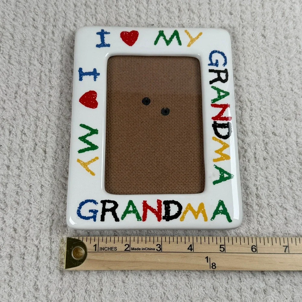 Vintage Fetco‎ I Love My Grandma Ceramic Picture Frame White Primary Colors 5x7
